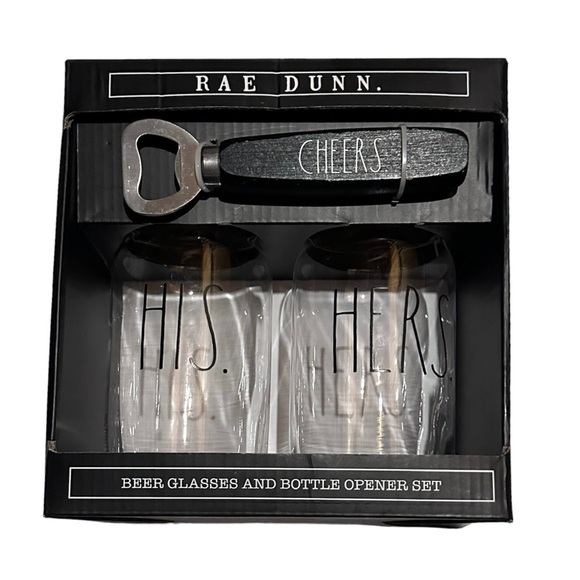 NIB Rae Dunn His and Hers Beer Glass Opener Gift Set - Picture 1 of 3